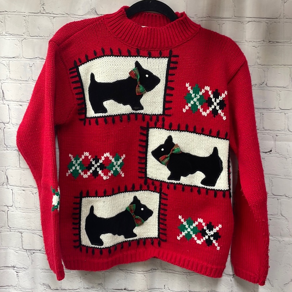 Karen Scott PS Scotty Terrier velvet dogs Holiday vintage Christmas swea…